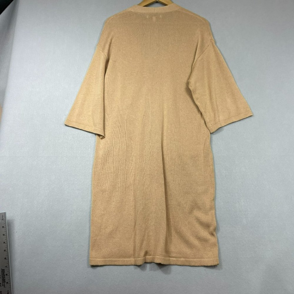 Elizabeth & James Long Duster Cardigan Womens M Camel Tan Button Kimono Sleeve - Picture 2 of 8